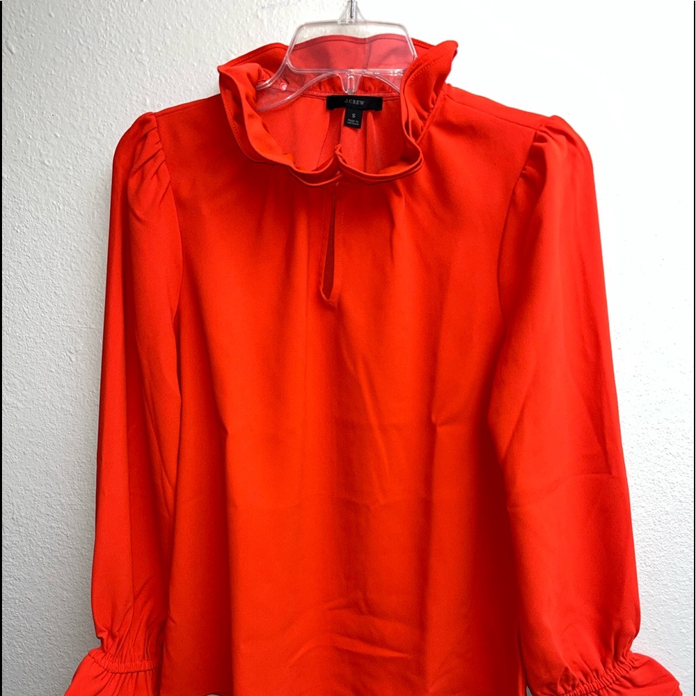 J Crew Orange Ruffle Blouse Long Sleeve Excellent Condition!